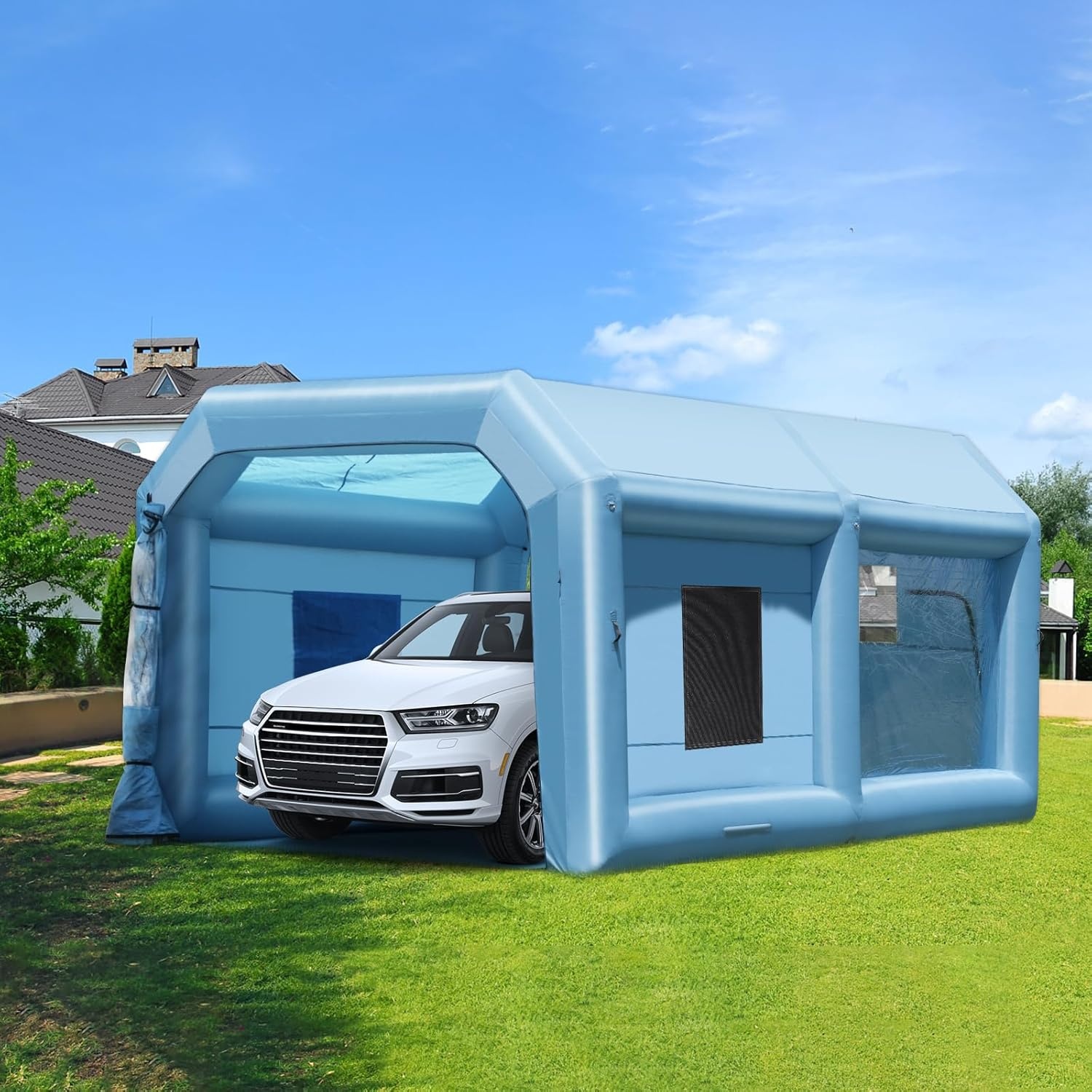 image:imageVEVOR Inflatable Paint Booth 98 x 82 x 82 ft Inflatable Spray Booth with 550W Powerful Blower and Air Filter System Portable Car Paint Booth for Motorcycle Bicycle Small Furniture Painting21x135x10Ft
