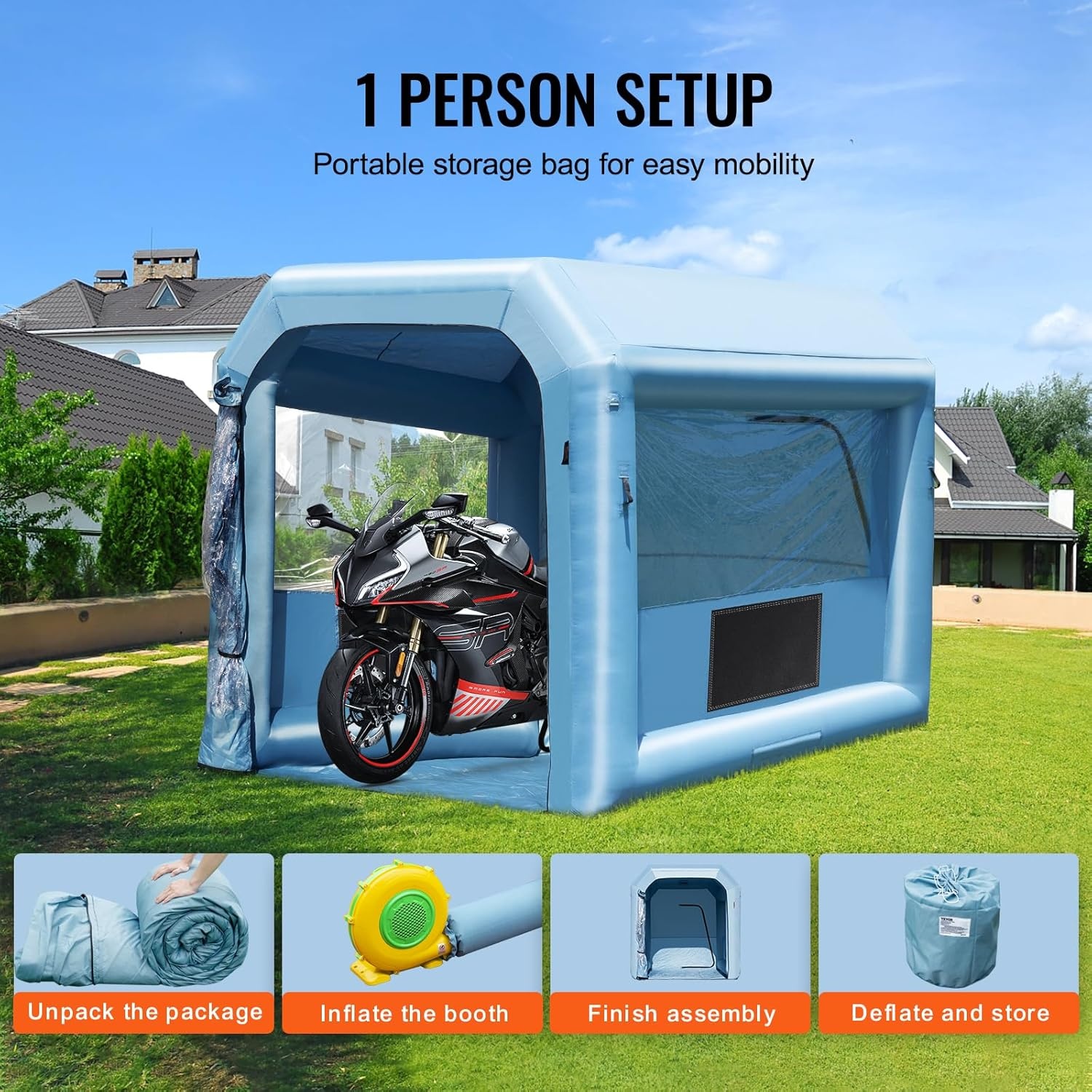 image:imageVEVOR Inflatable Paint Booth 98 x 82 x 82 ft Inflatable Spray Booth with 550W Powerful Blower and Air Filter System Portable Car Paint Booth for Motorcycle Bicycle Small Furniture Painting10x85x85Ft