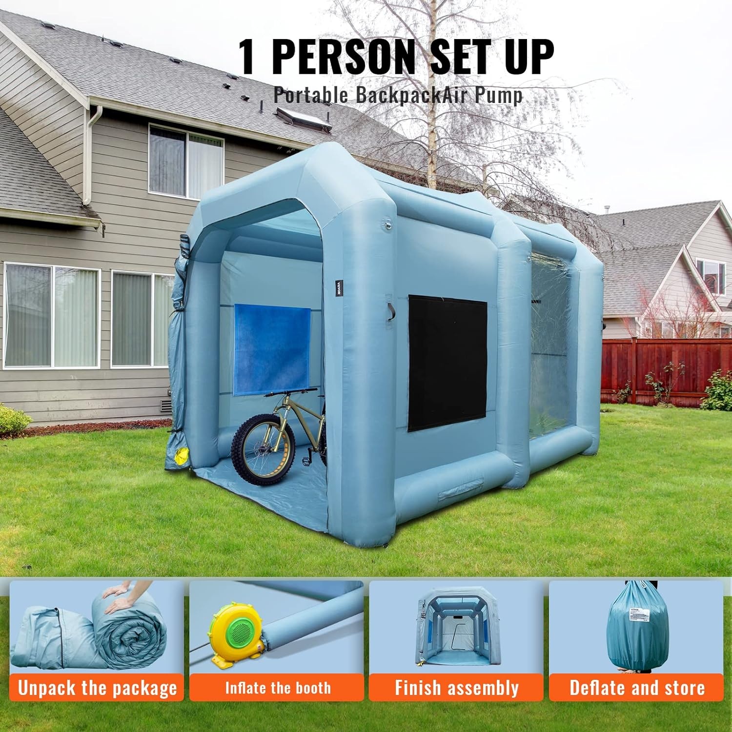 image:imageVEVOR Inflatable Paint Booth 98 x 82 x 82 ft Inflatable Spray Booth with 550W Powerful Blower and Air Filter System Portable Car Paint Booth for Motorcycle Bicycle Small Furniture Painting13x10x9Ft