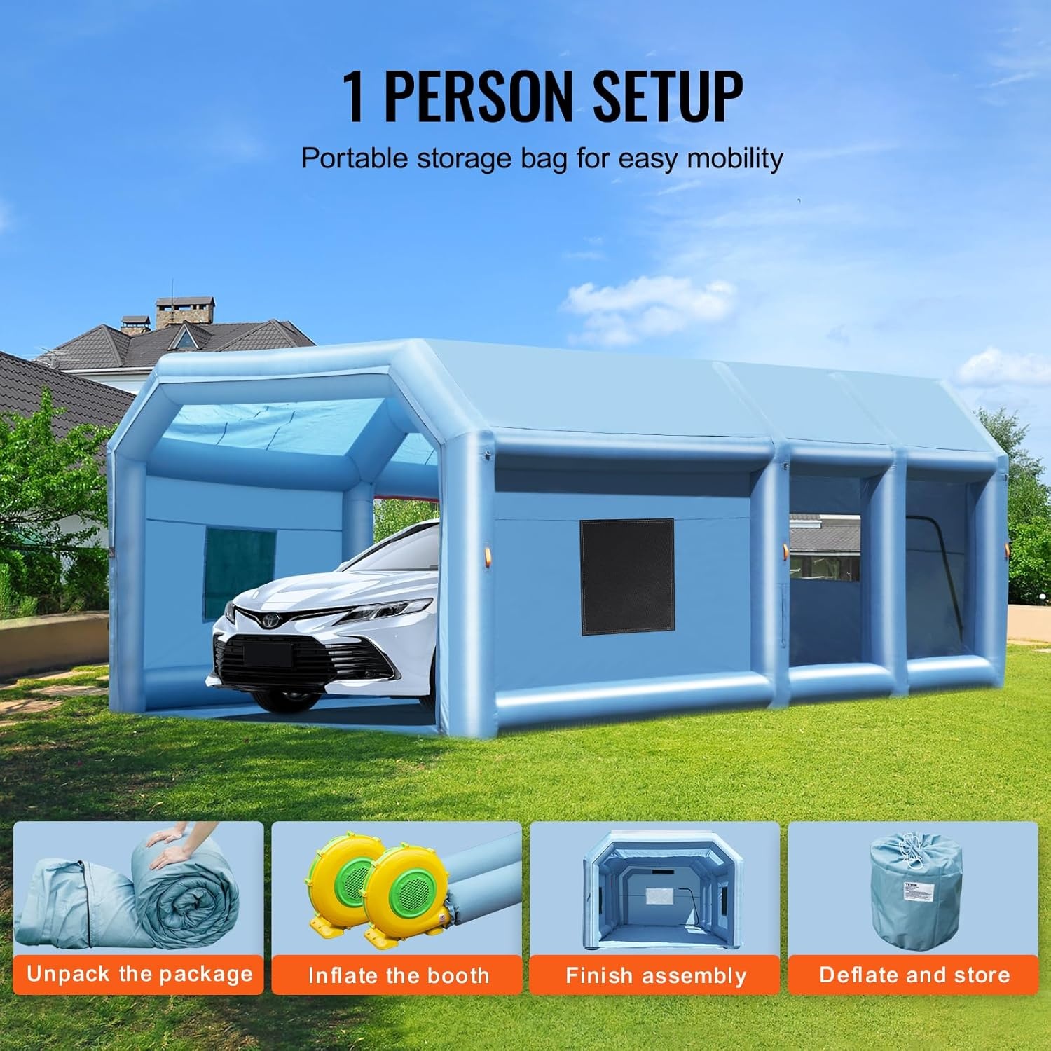 image:imageVEVOR Inflatable Paint Booth 98 x 82 x 82 ft Inflatable Spray Booth with 550W Powerful Blower and Air Filter System Portable Car Paint Booth for Motorcycle Bicycle Small Furniture Painting26x15x10Ft