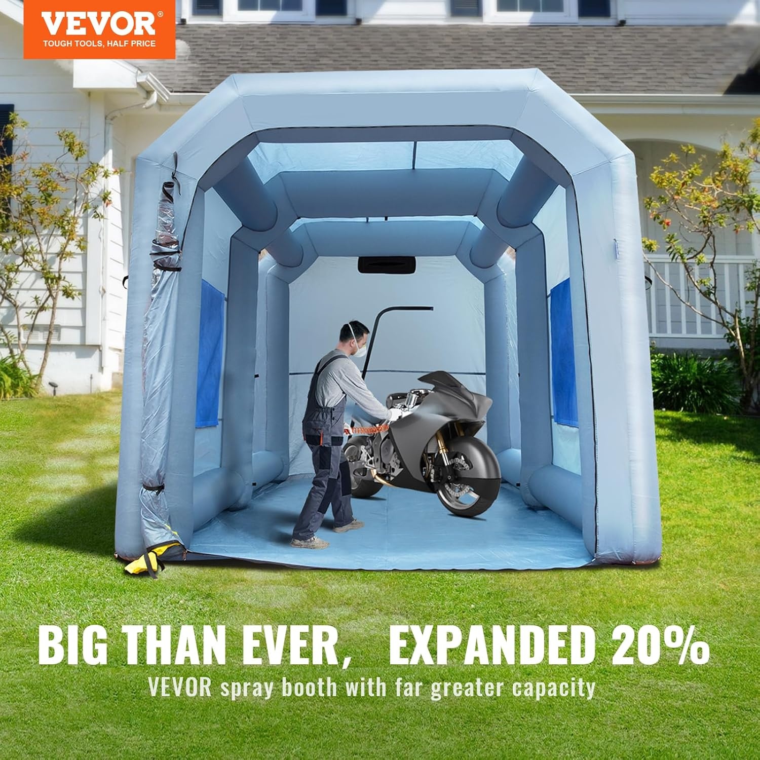 image:imageVEVOR Inflatable Paint Booth 98 x 82 x 82 ft Inflatable Spray Booth with 550W Powerful Blower and Air Filter System Portable Car Paint Booth for Motorcycle Bicycle Small Furniture Painting13x10x9Ft