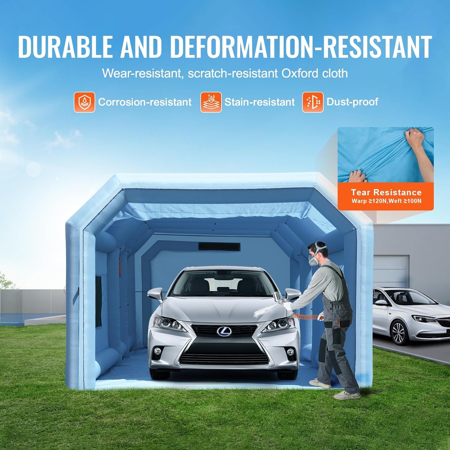 image:imageVEVOR Inflatable Paint Booth 98 x 82 x 82 ft Inflatable Spray Booth with 550W Powerful Blower and Air Filter System Portable Car Paint Booth for Motorcycle Bicycle Small Furniture Painting26x15x10Ft