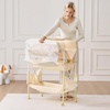 image:imageVEVOR Baby Changing Table Foldable Diaper Change Station with 2 Fabric Drawers Side Basket and Hanging Rod Adjustable Height Changing Table with Lockable Wheels and 2 Star Toys Light GrayBeige