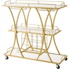 image:imageVEVOR Bar Cart 2 Tiers Home Kitchen Serving Carts Modern Rolling Utility Station on Wheels Drink Beverage Trolley with Mirrored Glass Shelves Wine Rack Glass Holder for Living Dining Room GoldGold