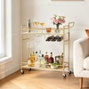 image:imageVEVOR Bar Cart 2 Tiers Home Kitchen Serving Carts Modern Rolling Utility Station on Wheels Drink Beverage Trolley with Mirrored Glass Shelves Wine Rack Glass Holder for Living Dining Room GoldGold