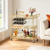 image:imageVEVOR Bar Cart 2 Tiers Home Kitchen Serving Carts Modern Rolling Utility Station on Wheels Drink Beverage Trolley with Mirrored Glass Shelves Wine Rack Glass Holder for Living Dining Room GoldGold