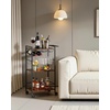 image:imageVEVOR Bar Cart 2 Tiers Home Kitchen Serving Carts Modern Rolling Utility Station on Wheels Drink Beverage Trolley with Mirrored Glass Shelves Wine Rack Glass Holder for Living Dining Room GoldRustic Brown and Black