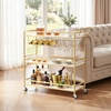 image:imageVEVOR Bar Cart 2 Tiers Home Kitchen Serving Carts Modern Rolling Utility Station on Wheels Drink Beverage Trolley with Mirrored Glass Shelves Wine Rack Glass Holder for Living Dining Room GoldGold