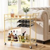 image:imageVEVOR Bar Cart 2 Tiers Home Kitchen Serving Carts Modern Rolling Utility Station on Wheels Drink Beverage Trolley with Mirrored Glass Shelves Wine Rack Glass Holder for Living Dining Room GoldGold
