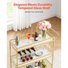 image:imageVEVOR Bar Cart 2 Tiers Home Kitchen Serving Carts Modern Rolling Utility Station on Wheels Drink Beverage Trolley with Mirrored Glass Shelves Wine Rack Glass Holder for Living Dining Room GoldGold