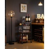 image:imageVEVOR Bar Cart 2 Tiers Home Kitchen Serving Carts Modern Rolling Utility Station on Wheels Drink Beverage Trolley with Mirrored Glass Shelves Wine Rack Glass Holder for Living Dining Room GoldRustic Brown and Black