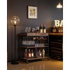 image:imageVEVOR Bar Cart 2 Tiers Home Kitchen Serving Carts Modern Rolling Utility Station on Wheels Drink Beverage Trolley with Mirrored Glass Shelves Wine Rack Glass Holder for Living Dining Room GoldRustic Brown and Black