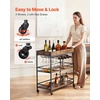 image:imageVEVOR Bar Cart 2 Tiers Home Kitchen Serving Carts Modern Rolling Utility Station on Wheels Drink Beverage Trolley with Mirrored Glass Shelves Wine Rack Glass Holder for Living Dining Room GoldRustic Brown and Black