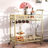 image:imageVEVOR Bar Cart 2 Tiers Home Kitchen Serving Carts Modern Rolling Utility Station on Wheels Drink Beverage Trolley with Mirrored Glass Shelves Wine Rack Glass Holder for Living Dining Room GoldGold