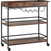 image:imageVEVOR Bar Cart 2 Tiers Home Kitchen Serving Carts Modern Rolling Utility Station on Wheels Drink Beverage Trolley with Mirrored Glass Shelves Wine Rack Glass Holder for Living Dining Room GoldRustic Brown and Black