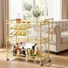 image:imageVEVOR Bar Cart 2 Tiers Home Kitchen Serving Carts Modern Rolling Utility Station on Wheels Drink Beverage Trolley with Mirrored Glass Shelves Wine Rack Glass Holder for Living Dining Room GoldGold