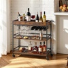image:imageVEVOR Bar Cart 2 Tiers Home Kitchen Serving Carts Modern Rolling Utility Station on Wheels Drink Beverage Trolley with Mirrored Glass Shelves Wine Rack Glass Holder for Living Dining Room GoldRustic Brown and Black