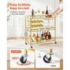 image:imageVEVOR Bar Cart 2 Tiers Home Kitchen Serving Carts Modern Rolling Utility Station on Wheels Drink Beverage Trolley with Mirrored Glass Shelves Wine Rack Glass Holder for Living Dining Room GoldGold