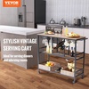 image:imageVEVOR Bar Cart 2 Tiers Home Kitchen Serving Carts Modern Rolling Utility Station on Wheels Drink Beverage Trolley with Mirrored Glass Shelves Wine Rack Glass Holder for Living Dining Room GoldRustic Brown and Black
