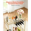image:imageVEVOR Bar Cart 2 Tiers Home Kitchen Serving Carts Modern Rolling Utility Station on Wheels Drink Beverage Trolley with Mirrored Glass Shelves Wine Rack Glass Holder for Living Dining Room GoldGold