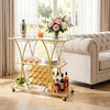 image:imageVEVOR Bar Cart 2 Tiers Home Kitchen Serving Carts Modern Rolling Utility Station on Wheels Drink Beverage Trolley with Mirrored Glass Shelves Wine Rack Glass Holder for Living Dining Room GoldGold
