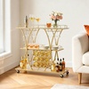 image:imageVEVOR Bar Cart 2 Tiers Home Kitchen Serving Carts Modern Rolling Utility Station on Wheels Drink Beverage Trolley with Mirrored Glass Shelves Wine Rack Glass Holder for Living Dining Room GoldGold