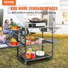 image:imageVEVOR Camping Kitchen Table Aluminum Folding Portable Outdoor Cook Station with 4 Iron Side 2 Shelves amp Carrying Bag Quick Installation for Picnic BBQ Beach TravelingBlack