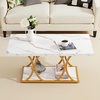 image:imageVEVOR Coffee Table Modern Faux Marble Coffee Table Large 2Tier Rectangle Center Desk with Geometric Legs Minimalist Sturdy Metal Frame Accent End Desk for Living Room Office Easy Assembly White393 Inch