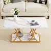 image:imageVEVOR Coffee Table Modern Faux Marble Coffee Table Large 2Tier Rectangle Center Desk with Geometric Legs Minimalist Sturdy Metal Frame Accent End Desk for Living Room Office Easy Assembly White472 Inch