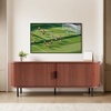 image:imageVEVOR Fluted TV Stand for TVs up to 65 inch MidCentury Modern Entertainment Center Media Console with Storage Cabinet and Sliding Tambour Door Boho Television Stand for Living Room Bedroom OakBrown