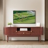 image:imageVEVOR Fluted TV Stand for TVs up to 65 inch MidCentury Modern Entertainment Center Media Console with Storage Cabinet and Sliding Tambour Door Boho Television Stand for Living Room Bedroom OakBrown With Drawer