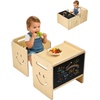 image:imageVEVOR Montessori Weaning Table and Chair Set 3 in 1 Wooden Toddler Table and Chairs with Chalkboard Adjustable Height Montessori Table for Ages 15 Ideal for Drawing Reading Eating  NaturalNatural