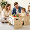 image:imageVEVOR Montessori Weaning Table and Chair Set 3 in 1 Wooden Toddler Table and Chairs with Chalkboard Adjustable Height Montessori Table for Ages 15 Ideal for Drawing Reading Eating  NaturalNatural Wood