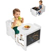 image:imageVEVOR Montessori Weaning Table and Chair Set 3 in 1 Wooden Toddler Table and Chairs with Chalkboard Adjustable Height Montessori Table for Ages 15 Ideal for Drawing Reading Eating  NaturalWhite