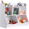 image:imageVEVOR Toy Storage Organizer Wooden Kids Bookshelf with Storage Toy Storage Cabinet with 2 Mobile Drawers Kids Storage Organizer for Bedroom Nursery Living Room Entryway Preschool White5cubby With Bookshelf