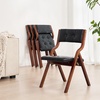 image:imageVEVOR Wooden Folding Chairs with Cushion Set of 2 Portable Foldable Cushion Chair with Wooden Frame Modern Padded Dining Chair for Kitchen Office Wedding Party Dining Room Easy Assembly BeigeWalnutblack Leather