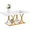 image:imageVEVOR Coffee Table Modern Faux Marble Coffee Table Large 2Tier Rectangle Center Desk with Geometric Legs Minimalist Sturdy Metal Frame Accent End Desk for Living Room Office Easy Assembly White393 Inch