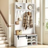 image:imageVEVOR Hall Tree with Bench and Shoe Storage 42 Wide Entryway Hall Tree with Bench Hanging Hooks Storage Shelves Adjustable Shoe Shelves Wooden Furniture for Mudroom Entryway Hallway White