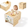 image:imageVEVOR Montessori Weaning Table and Chair Set 3 in 1 Wooden Toddler Table and Chairs with Chalkboard Adjustable Height Montessori Table for Ages 15 Ideal for Drawing Reading Eating  NaturalNatural Wood