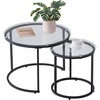image:imageVEVOR Nesting Coffee Table Set of 2 236 in Round Coffee Table Glass Nesting Tables for Small Place Modern End Side Tables Night Stand with Metal Frame for Living Room Bedroom Balcony OfficeBlack