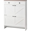 image:imageVEVOR Shoe Cabinet with 2 Flip Drawers MidCentury Shoes Storage Cabinet with AntiTipping Device Freestanding Fluted Shoe Organizer Ideal for Entrance Hallway Bedroom Living Room WalnutWhite  Walnut