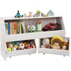image:imageVEVOR Toy Storage Organizer Wooden Kids Bookshelf with Storage Toy Storage Cabinet with 2 Mobile Drawers Kids Storage Organizer for Bedroom Nursery Living Room Entryway Preschool White5cubby With 2 Mobile Drawers