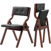 image:imageVEVOR Wooden Folding Chairs with Cushion Set of 2 Portable Foldable Cushion Chair with Wooden Frame Modern Padded Dining Chair for Kitchen Office Wedding Party Dining Room Easy Assembly BeigeWalnutblack Leather