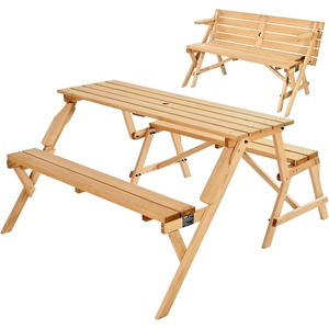 image:imageVEVOR 2in1 Transforming Interchangeable Picnic Table Outdoor Wooden Table and Bench Set Portable Foldable Bench with Umbrella Hole Patio Dining Furniture for Garden Backyard Porch Brown