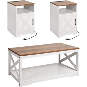image:imageVEVOR 3 Pieces Farmhouse Coffee Table Sets 40 Inch Industrial Coffee Table with 2 End Tables Easy Assembly Coffee and Side Tables Sets with Charging Station for Office Living Room amp Apartment3 Pieces