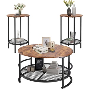 image:imageVEVOR 3 Pieces Round Coffee Table Sets 315 in Industrial Living Room Table with 2 End Side Tables Easy Assembly Coffee and End Tables Sets with Metal Legs for Office Living Room and ApartmentRound