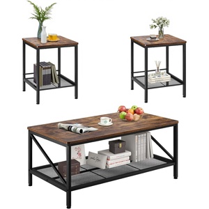 image:imageVEVOR 3 Pieces Round Coffee Table Sets 315 in Industrial Living Room Table with 2 End Side Tables Easy Assembly Coffee and End Tables Sets with Metal Legs for Office Living Room and ApartmentRectangular