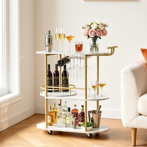 image:imageVEVOR Bar Cart 2 Tiers Home Kitchen Serving Carts Modern Rolling Utility Station on Wheels Drink Beverage Trolley with Mirrored Glass Shelves Wine Rack Glass Holder for Living Dining Room GoldGold