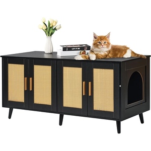 image:imageVEVOR Cat Litter Box Enclosure for 2 Cats Litter Box Furniture Hidden with Double Rooms Wooden Cat Box Cabinet Fit Most of Litter BoxBlack