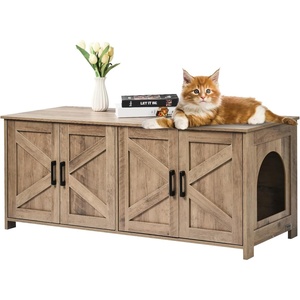 image:imageVEVOR Cat Litter Box Enclosure for 2 Cats Litter Box Furniture Hidden with Double Rooms Wooden Cat Box Cabinet Fit Most of Litter BoxGreige